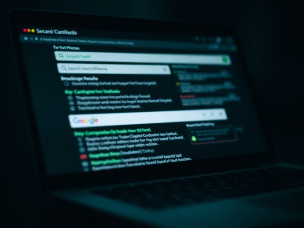 Google keresési találatok egy laptop képernyőjén